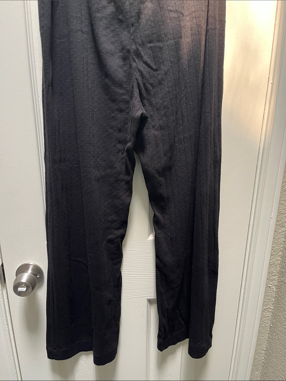 DONNI The Pointelle Simple Crop Pant Jet Black Elastic Waist Wide Leg - large - Picture 8 of 9